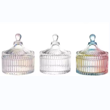 Empty Vertical Stripe Candy Glass Jars Food Storage Container Home Decoration Tableware For Cookie