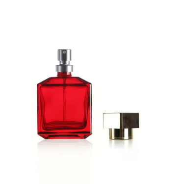 Beautiful design 100ml red square glass perfume bottles with pump sprayer