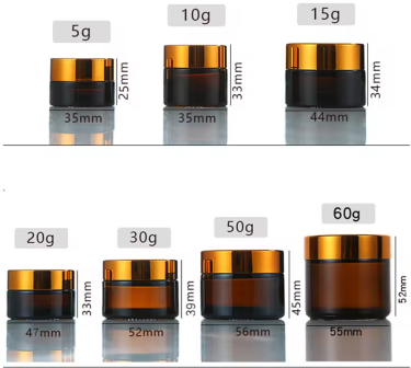 Wholesale 5g to 100g Amber Round Shape Eyes Care Face Care Essence Creams Cosmetic Glass Jar with Golden Black Lid