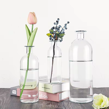 Wholesale Nordic transparent glass vase small mouth hydroponic flowers tabletop flower arrangement ware decoration