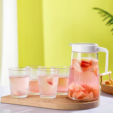 1.3L Cold water bottle household glass large capacity cup fruit cold tea kettle glass cup set