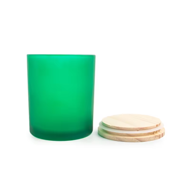 Customized frosted colored round shape 300ml 450ml big size glass candle holders candle jar with bamboo lid