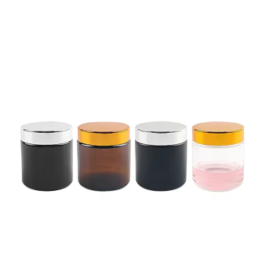 Customized Color Logo Clear Amber Black Cosmetic Packaging Cream Jar Glass Face Cream Jar with Lid