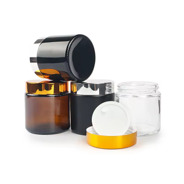 Customized Color Logo Clear Amber Black Cosmetic Packaging Cream Jar Glass Face Cream Jar with Lid