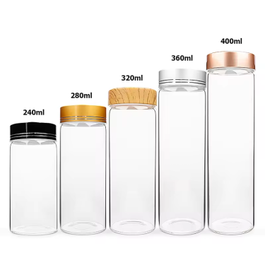 High Quality Glass bottles 240ml 280ml 320ml 360ml 400ml High Borosilicate Cylinder Shape Food Storage Glass Jar With Lid