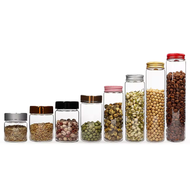 High Borosilicate Glass 50ml to 260ml Cylinder Shape Food Storage Glass Jar for Coarse Cereals Dried Flowers Nuts