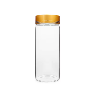 cylindrical glass food storage bottles