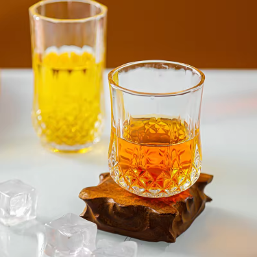 200ml 240ml Clear diamond embossing water glass cup thickened whisky glass cup Light luxury tea home drink glass bottle