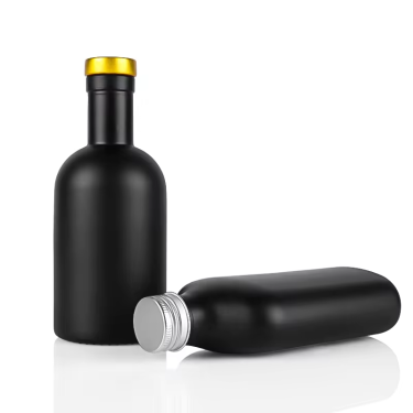 Manufacturers wholesale round shape flat shape matte glass bottles sprayed frosted black empty small glass wine bottle