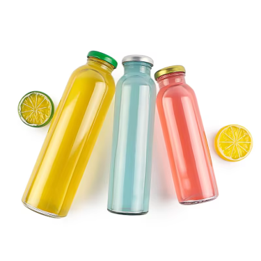 Manufacture 250ml 300ml 500ml glass fruit juice cold soft drinking bottle beverage glass bottle with screw metal cap