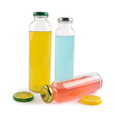 Manufacture 250ml 300ml 500ml glass fruit juice cold soft drinking bottle beverage glass bottle with screw metal cap