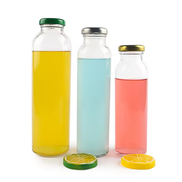 Manufacture 250ml 300ml 500ml glass fruit juice cold soft drinking bottle beverage glass bottle with screw metal cap