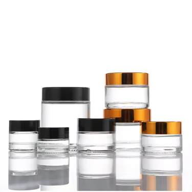 Wholesale 5ml to 100ml Round Shape Eyes Care Face Care Essence Creams Cosmetic Glass Jar with Golden Black Lid