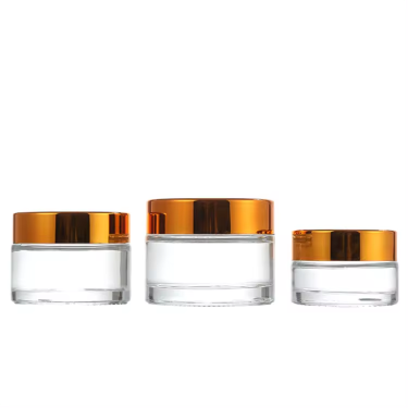 Wholesale 5ml to 100ml Round Shape Eyes Care Face Care Essence Creams Cosmetic Glass Jar with Golden Black Lid