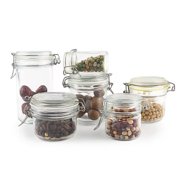 Clear empty small round glass food jar 50ml 100ml 200ml 300ml 450ml glass storage container jar with clip lid