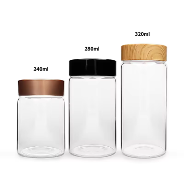 240ml 280ml 320ml high borosilicate clear empty airtight glass storage jar with plastic lid