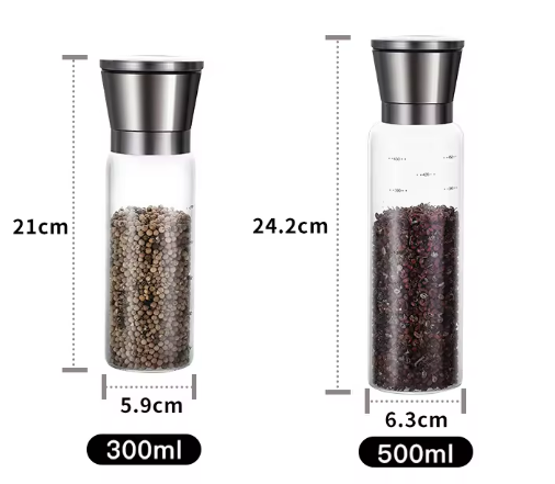 160ml-500ml mill Salt Pepper Spice Manual Glass Grinder bottle seasoning grinder with 304 screw cap