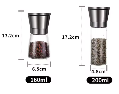 160ml-500ml mill Salt Pepper Spice Manual Glass Grinder bottle seasoning grinder with 304 screw cap