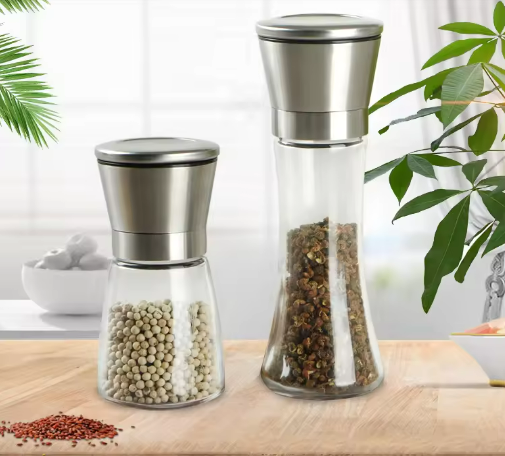 160ml-500ml mill Salt Pepper Spice Manual Glass Grinder bottle seasoning grinder with 304 screw cap