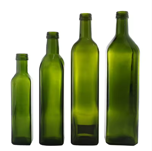 Marasca Cooking Dark Green Olive Oil 100ml 250ml 500ml 750ml 1L Empty Square/Round,Clear/Amber Olive Oil Glass Bottles With Matching Lid