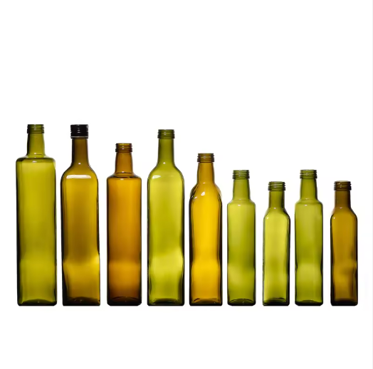 Marasca Cooking Dark Green Olive Oil 100ml 250ml 500ml 750ml 1L Empty Square/Round,Clear/Amber Olive Oil Glass Bottles With Matching Lid