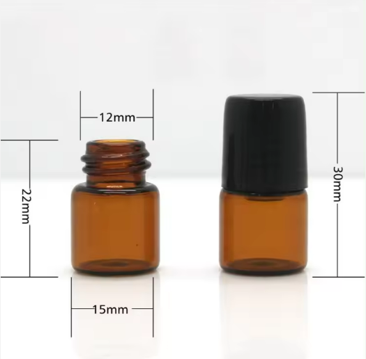 Aromatherapy Essential Oil Roll On Bottle1 ml Amber Glass Micro Mini Roll-on Sample Glass Bottles with Metal Roller Balls