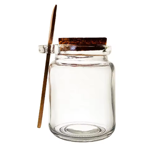 8.5oz 250ml Clear Round Glass Spice Jars with Wooden Cork Lid and Spoon