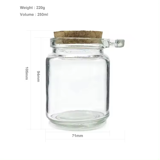 8.5oz 250ml Clear Round Glass Spice Jars with Wooden Cork Lid and Spoon