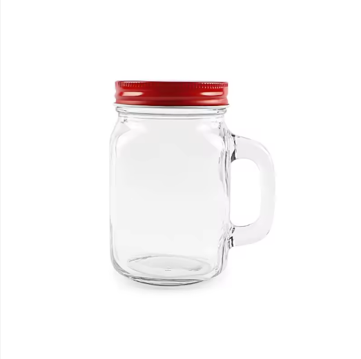 Stocked 420ml 14oz Glass Coffee Mug For Drinking Mason Jar With Handle And Lid