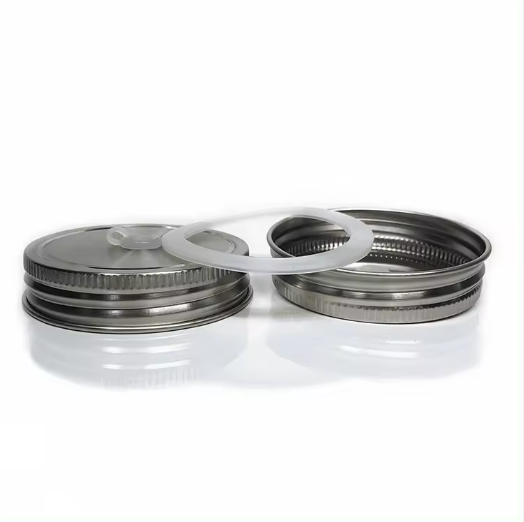 70mm/86mm Regular Mouth Stainless Steel Mason Jar Lid with Straw Hole and silicone ring