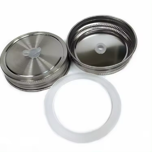 70mm/86mm Regular Mouth Stainless Steel Mason Jar Lid with Straw Hole and silicone ring