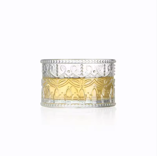 Embossed glass candle jar clear jar round shape jar for candle making