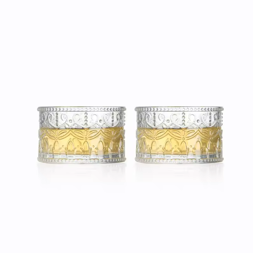 Embossed glass candle jar clear jar round shape jar for candle making