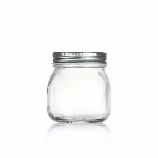 Cute design clear empty 250ml mason jar glass jar with aluminum lid honey jam sauce pidding