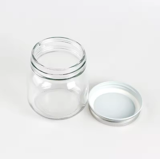 Cute design clear empty 250ml mason jar glass jar with aluminum lid honey jam sauce pidding