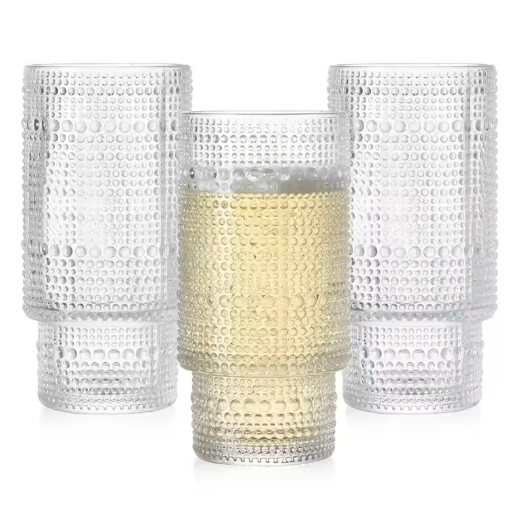 300ml Embossed stripe design stackable glass drink cups water beer juice cup