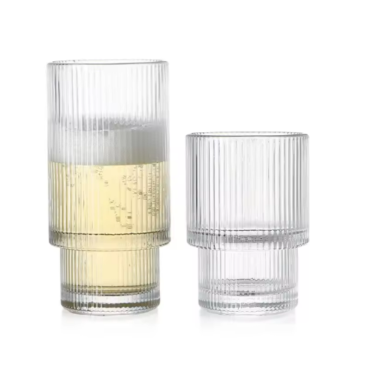 300ml Embossed stripe design stackable glass drink cups water beer juice cup