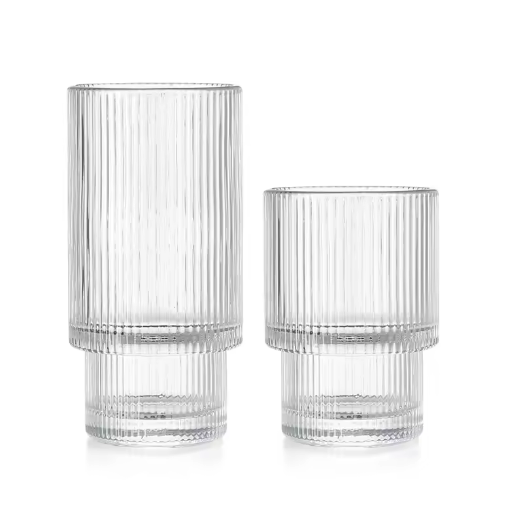 300ml Embossed stripe design stackable glass drink cups water beer juice cup