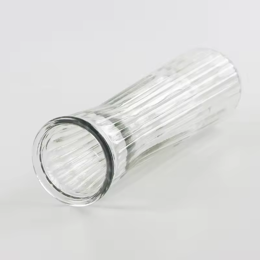 Cheaper price Retro style transparent stripe emboss glass decorative vase