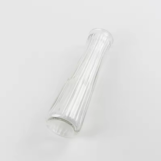 Cheaper price Retro style transparent stripe emboss glass decorative vase