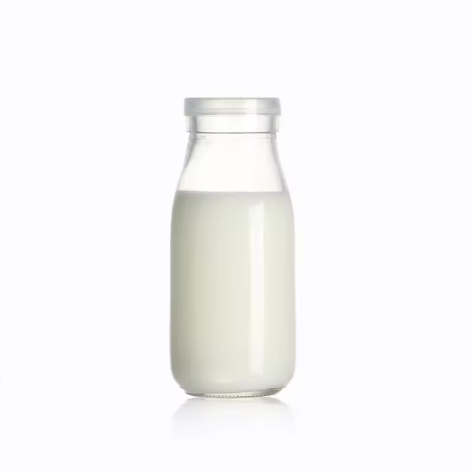 Cheap price 250ml clear glass milk bottles with metal lids wholesale