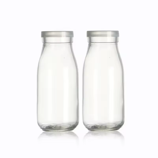 Cheap price 250ml clear glass milk bottles with metal lids wholesale