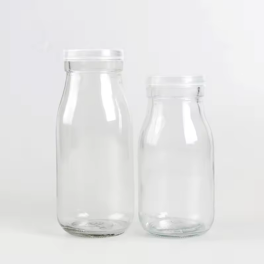 Cheap price 250ml clear glass milk bottles with metal lids wholesale