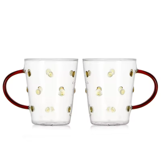 Hand made gifts around button cup glass wide mouth glass cups with handle wholesale ﻿