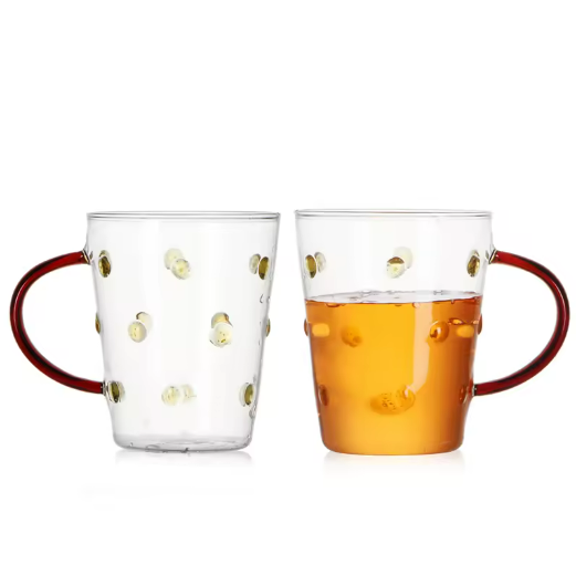 Hand made gifts around button cup glass wide mouth glass cups with handle wholesale ﻿