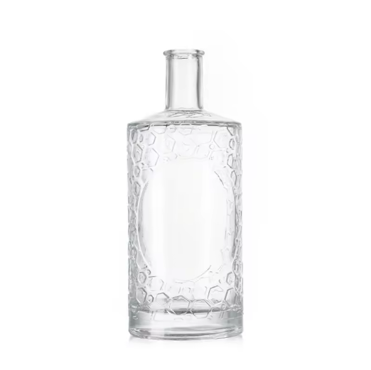 Engraving pattern cylinder shape 1000ml clear glass wine bottle Whiskey spirit bottles with cork