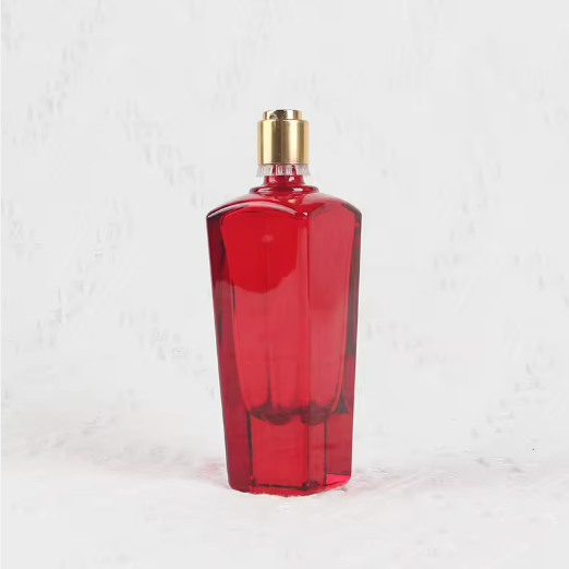 New arrivals 50ml cone design red color glass perfume bottles with pump sprayer