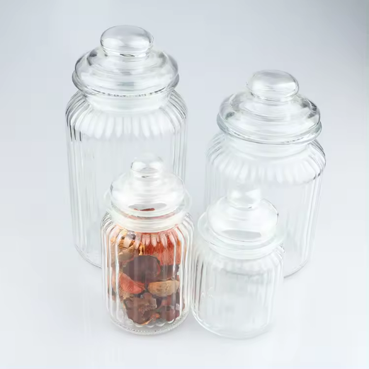 Embossed stripe Glass Jar Container Fruits Coffee Tea Set Honey Jar Food Storage Bottle Jar
