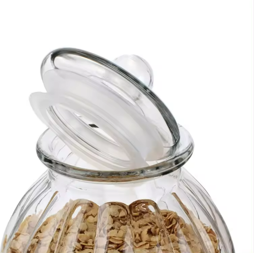 650ml 1250ml 2000ml 2200ml Pumpkin Shape Stripe Embossed Food Storage Glass Jar for Pickle Dried Fruit with Glass Lid