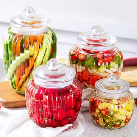 650ml 1250ml 2000ml 2200ml Pumpkin Shape Stripe Embossed Food Storage Glass Jar for Pickle Dried Fruit with Glass Lid